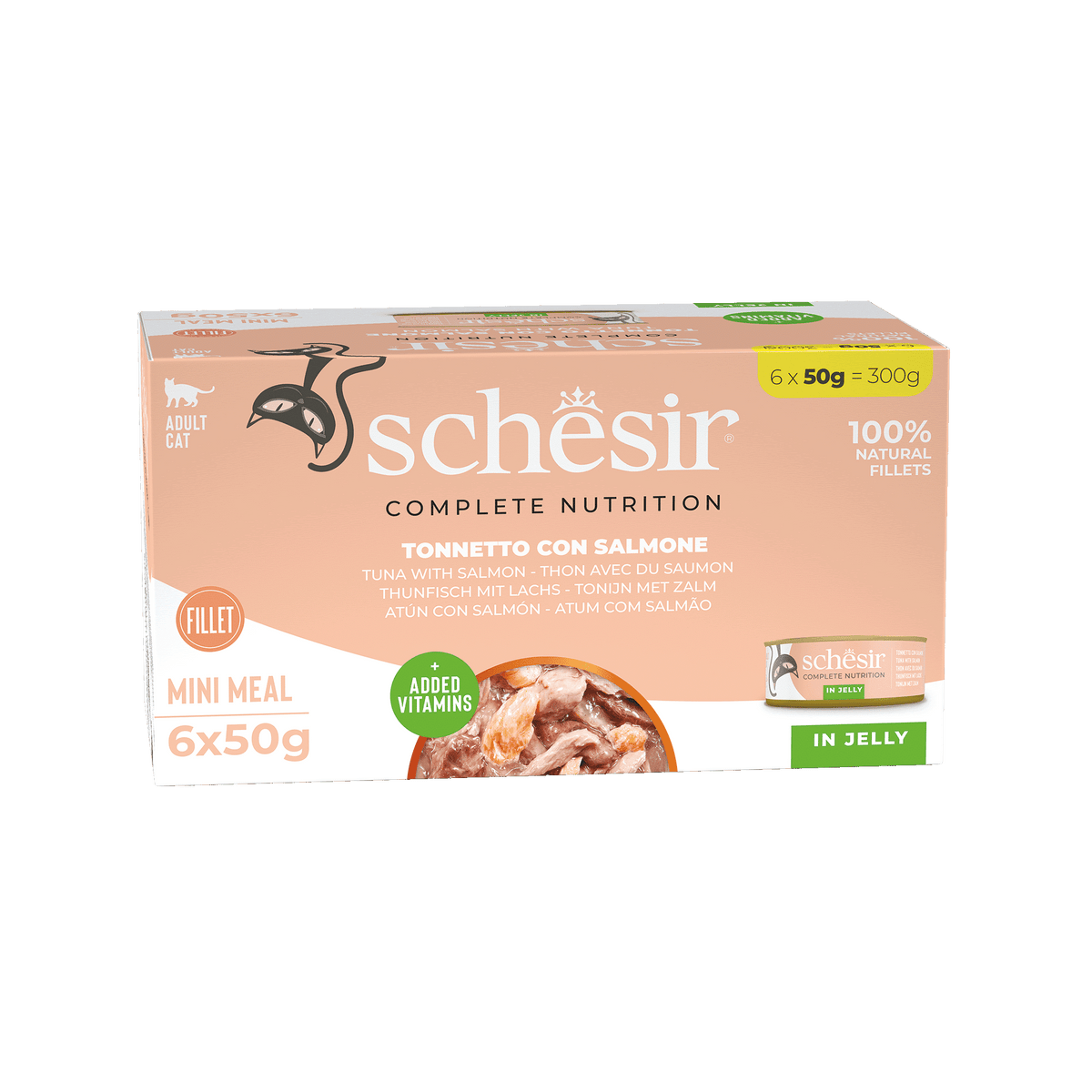 Cibo umido per gatti Schesir tonno con salmone, 6 × 50 g, multipack