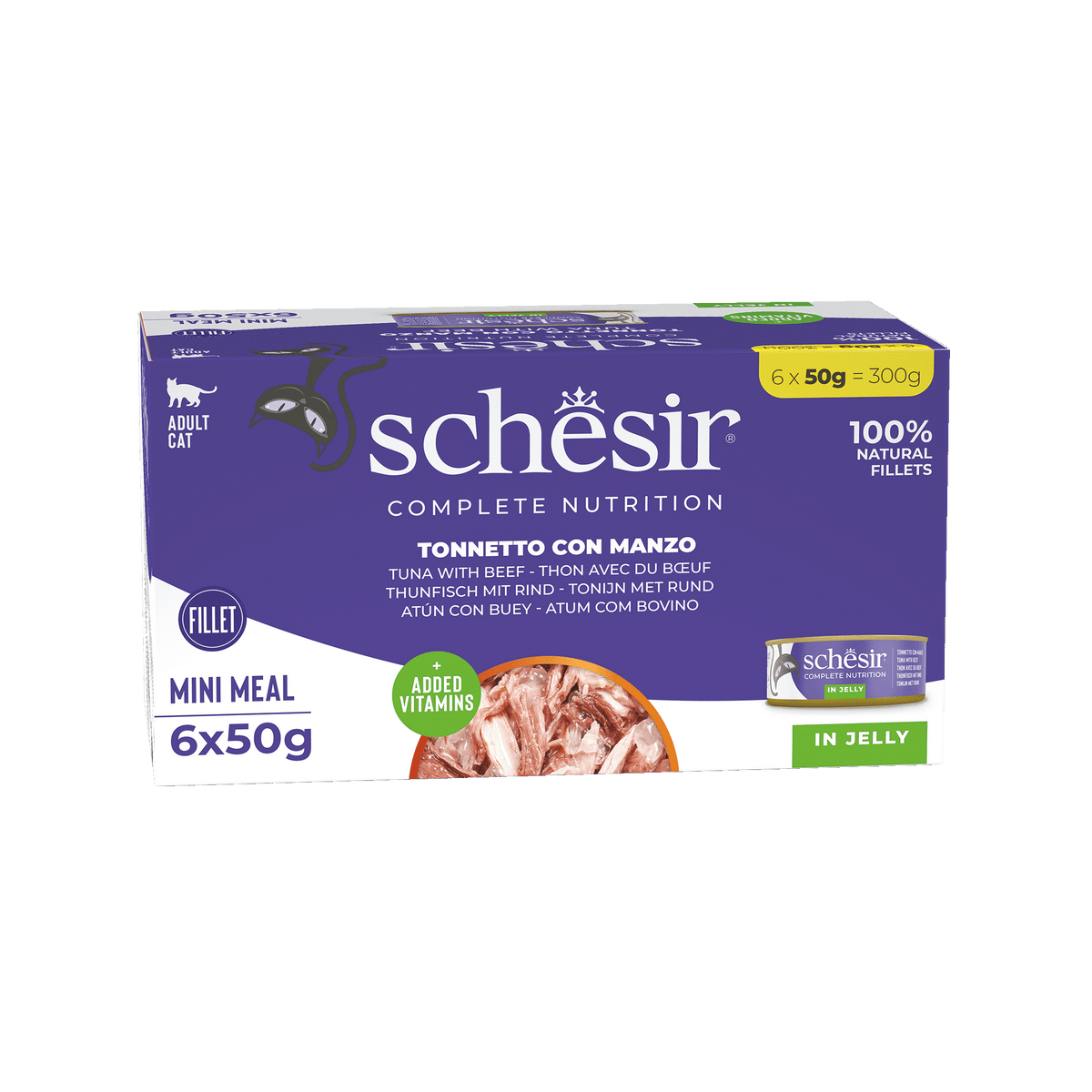 Cibo umido per gatti Schesir tonno con filetti di manzo, 6 × 50 g, multipack