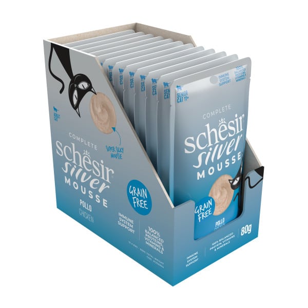 Cibo umido per gatti Schesir Silver mousse salmone con pollo, busta 80 g – immagine 2