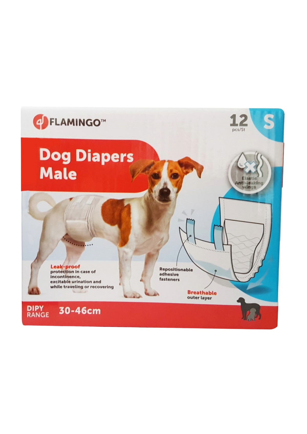 Fasce igieniche per cani maschi Flamingo taglia 1 (S), 30-46 cm