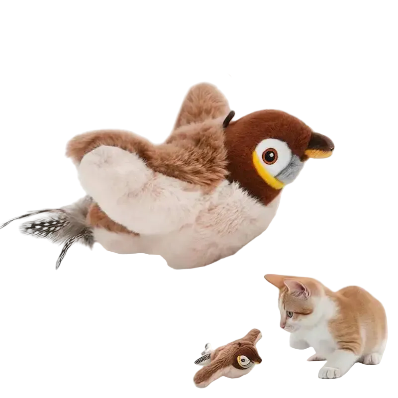 Pájaro interactivo ZONLIDOOG para gatos que aletea y pía, color gorrión marrón