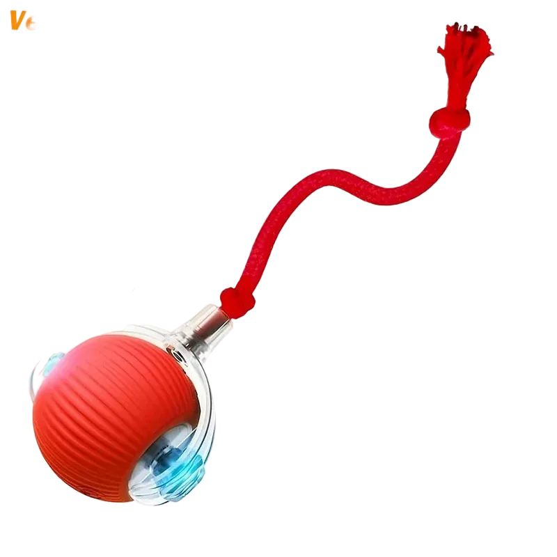 Pelota automática con cola para perros, recargable por USB, roja