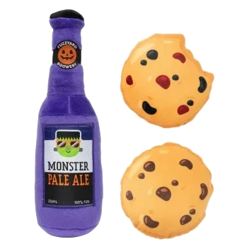 Peluche di Halloween per cani FuzzYard Monster Pale Ale, set da 3