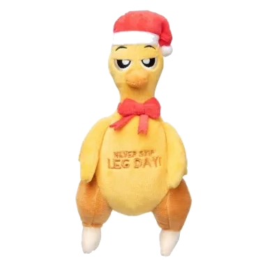 Peluche natalizio per cani FuzzYard Never Skip Leg Day Chook a forma di pollo arrosto