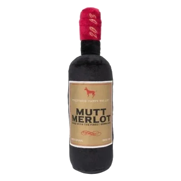 Peluche per cani FuzzYard bottiglia di vino Mutt Merlot con squeaker