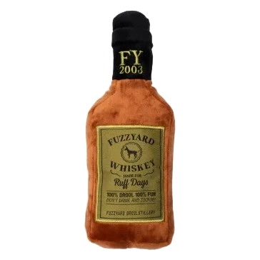 Peluche per cani FuzzYard bottiglia di whisky con squeaker