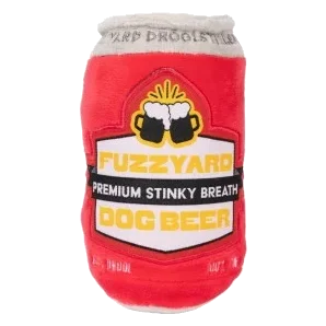 Peluche per cani FuzzYard lattina di birra Dog Beer con squeaker