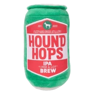 Peluche per cani FuzzYard lattina di birra Hound Hops con squeaker