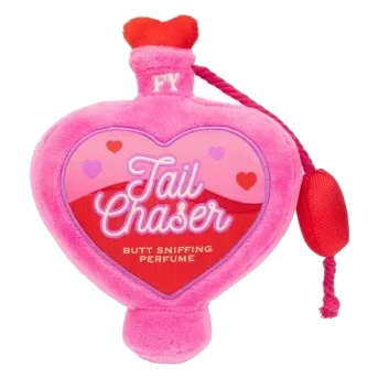 Peluche per cani FuzzYard Love Tail Chaser Perfume, boccetta di profumo