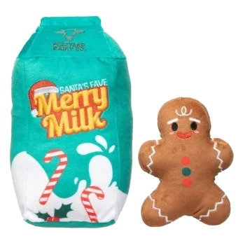 Peluche natalizi per cani FuzzYard Milk & Gingerbread, set da 2
