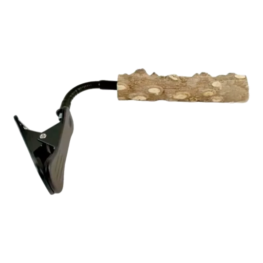 Posatoio in legno naturale per uccelli con morsetto regolabile