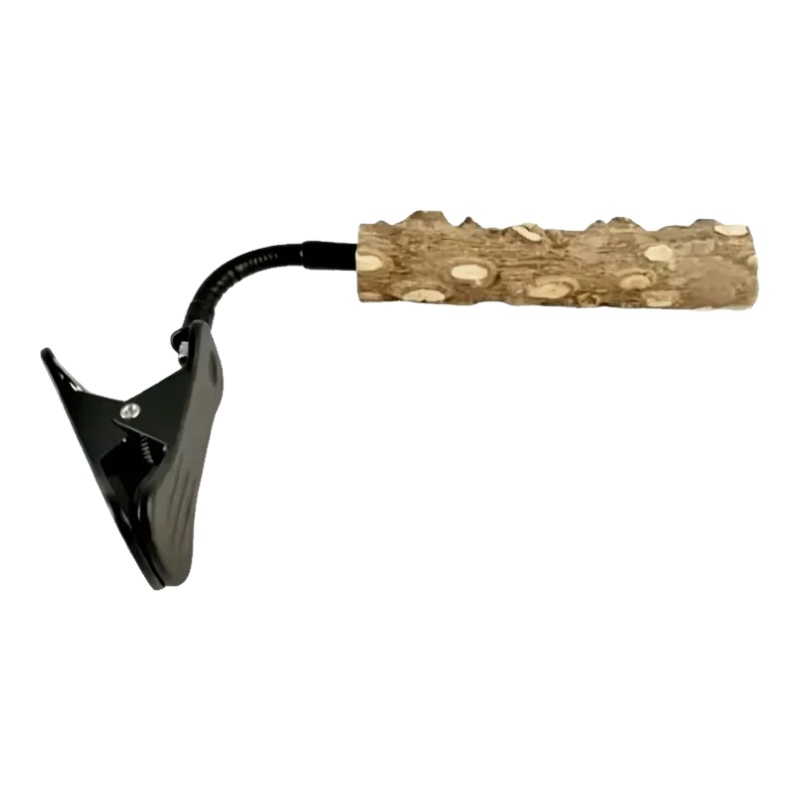 Posatoio in legno per uccelli con braccio flessibile per raccogli escrementi