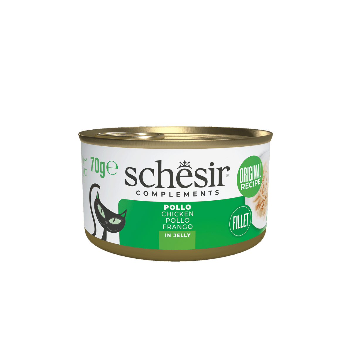 Cibo umido per gatti Schesir filetti di pollo in gelatina, lattina 70 g