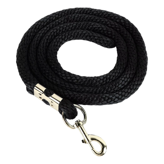 Ramal de cuerda trenzada negra para caballo con mosquetón