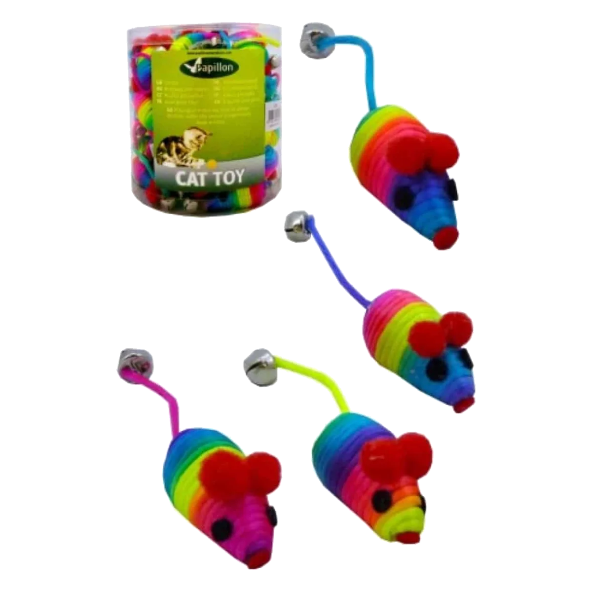Topolino arcobaleno con campanellino per gatti, 5 cm