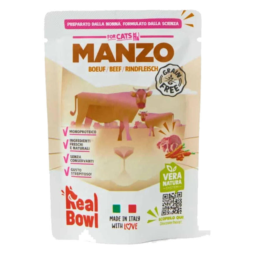 Cibo umido per gatti Real Bowl manzo fresco, 80 g