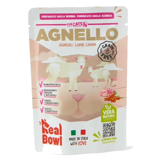 Cibo umido per gatti Real Bowl agnello fresco, 80 g