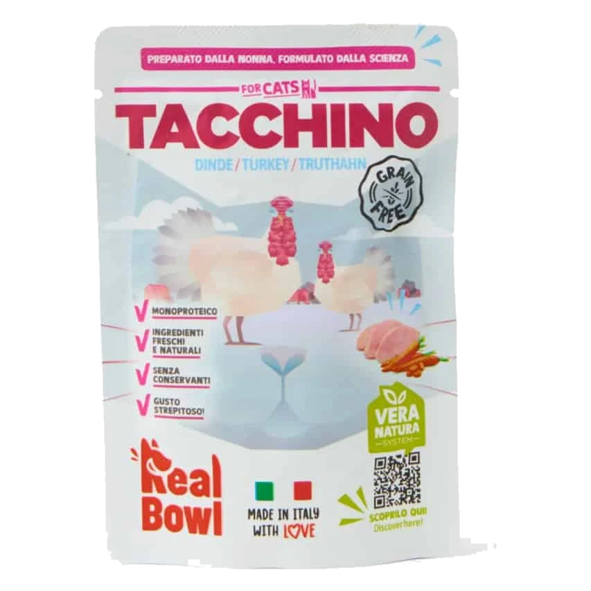 Cibo umido per gatti Real Bowl tacchino fresco, 80 g