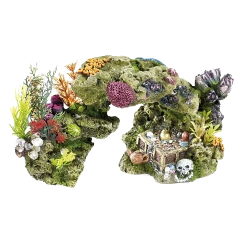 Rocce e piante con tesoro decorazione acquario
