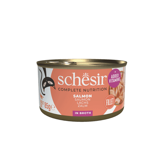 Cibo umido per gatti Schesir salmone al naturale, lattina 85 g