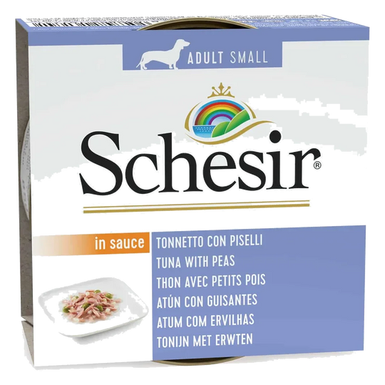 Cibo umido per cani Schesir tonno e piselli in salsa, lattina da 85 g