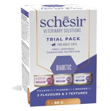 Schesir Diabetes Control confezione prova dieta veterinaria gatti, 3 × 80 g