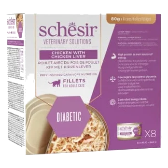 Cibo umido per gatti Schesir Diabetes Control in filetti pollo con fegato, 80 g
