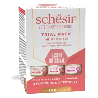 Schesir Gastrointestinal confezione prova dieta veterinaria gatti, 3 × 80 g