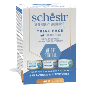 Schesir Weight Loss confezione prova dieta veterinaria gatti, 3 × 80 g