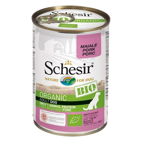 Cibo umido per cani Schesir Bio maiale, lattina 400 g