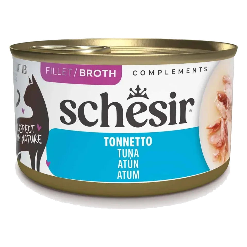 Cibo umido per gatti Schesir tonno in brodo, lattina 70 g
