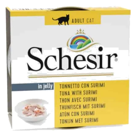 Cibo umido per gatti Schesir tonno con surimi, lattina 85 g