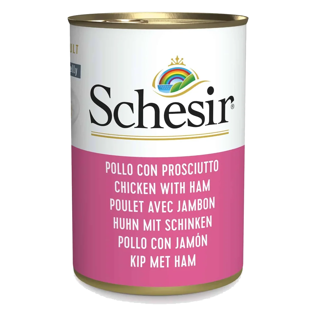 Cibo umido per gatti Schesir filetti di pollo con prosciutto, lattina 140 g