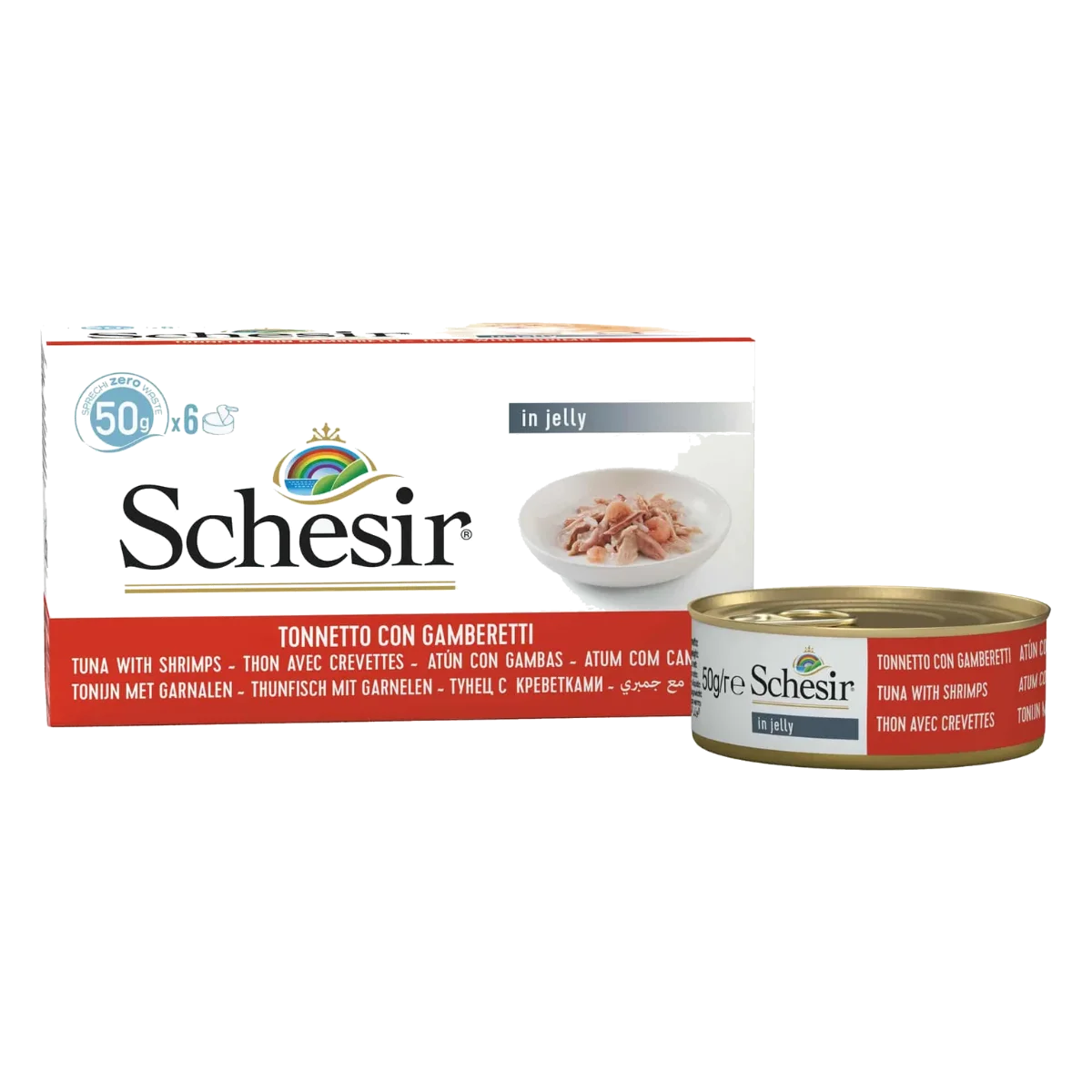 Cibo umido per gatti Schesir tonno con gamberetti, 6 × 50 g, multipack