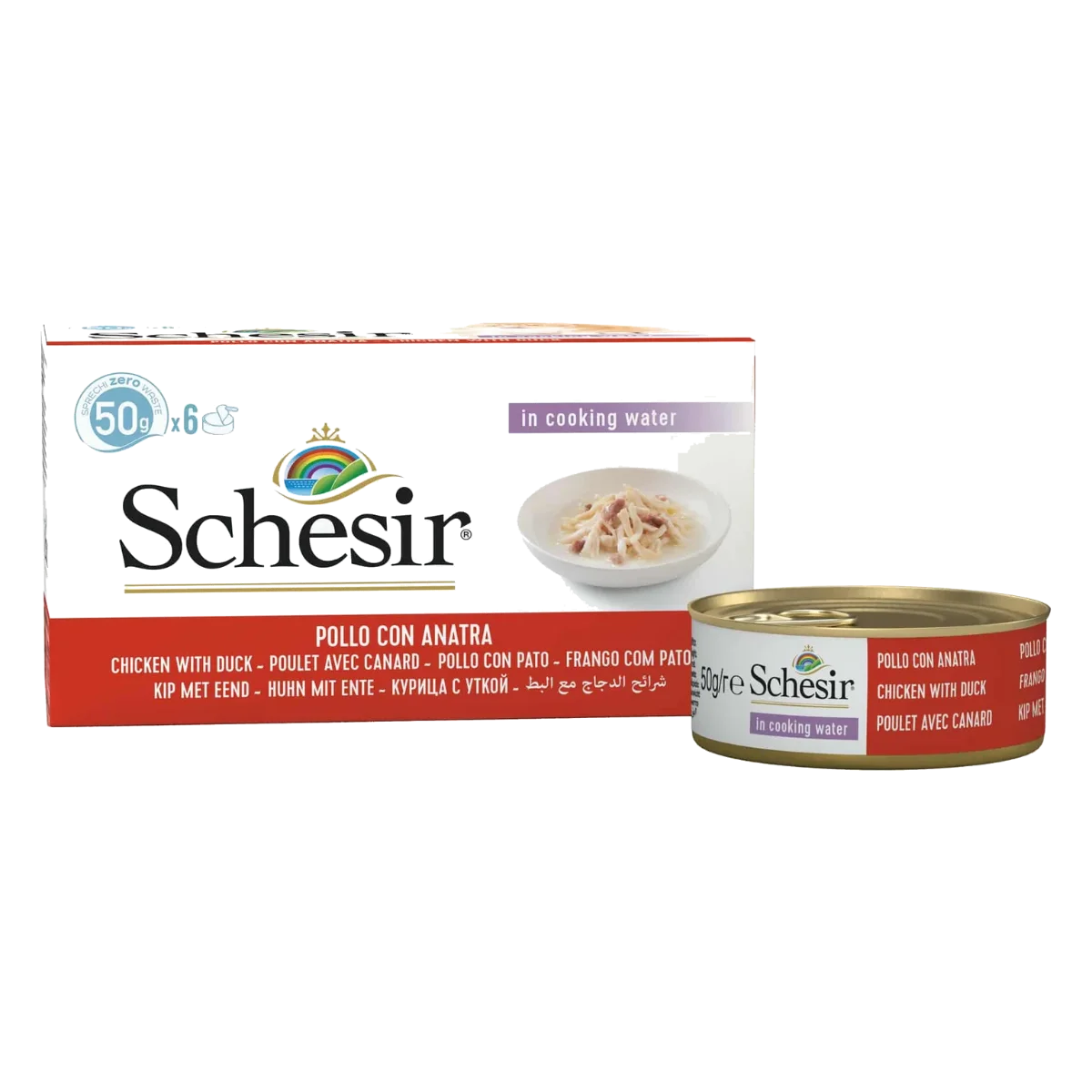 Cibo umido per gatti Schesir filetti di pollo con anatra, 6 × 50 g, multipack
