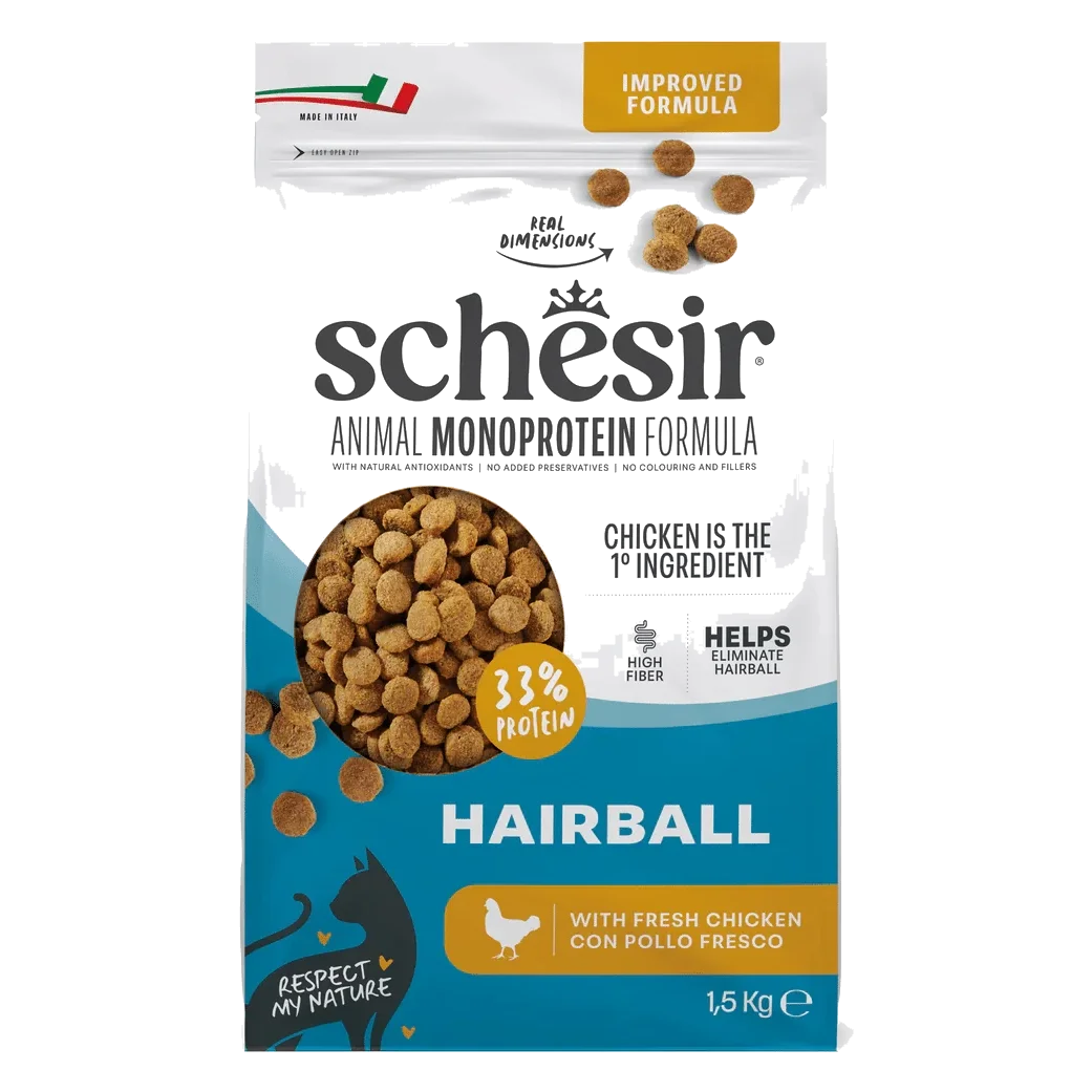 Crocchette per gatti Schesir Animal Protein Hairball, 1,5 kg