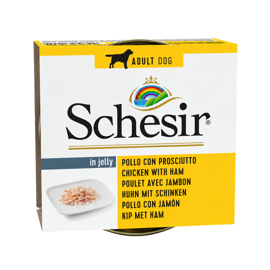 Schesir pollo e prosciutto per cani adulti, lattina 150 g