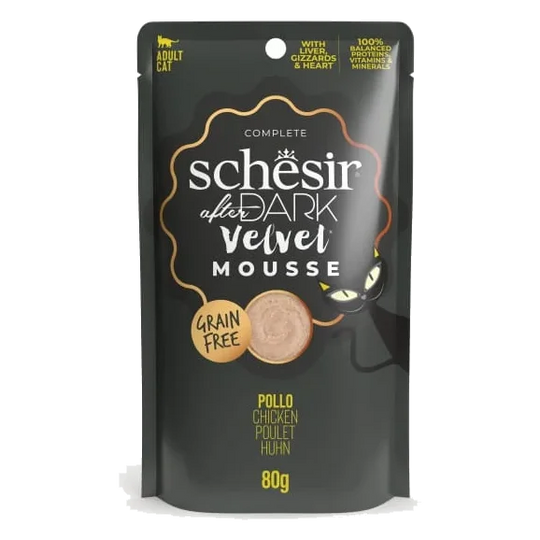 Cibo umido per gatti Schesir After Dark Velvet pollo, busta 80 g