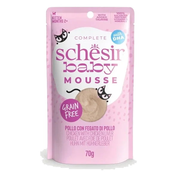 Cibo umido per gatti Schesir Baby mousse pollo con fegato di pollo