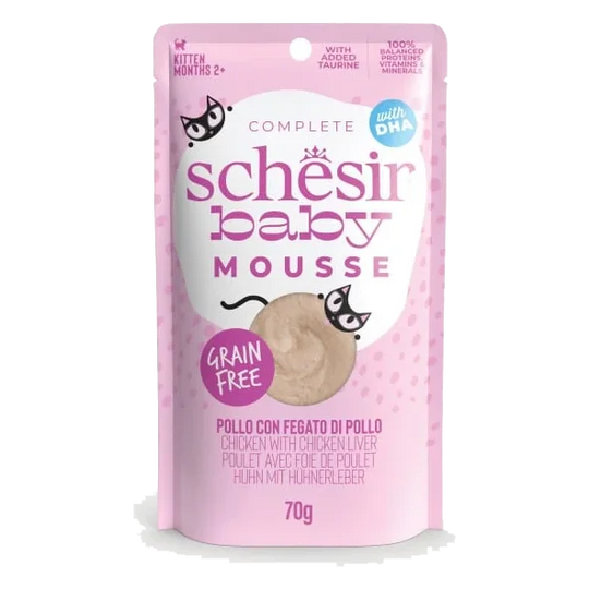 Cibo umido per gatti Schesir Baby mousse pollo con fegato di pollo