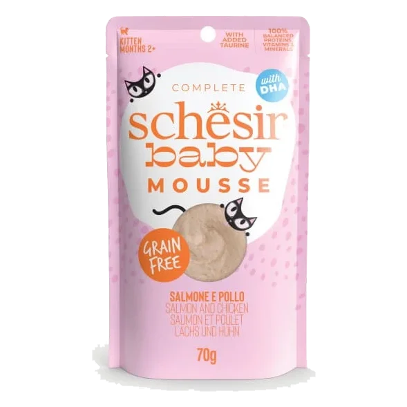 Cibo umido per gatti Schesir Baby mousse salmone con pollo
