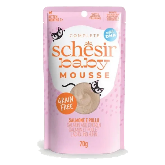 Cibo umido per gatti Schesir Baby mousse salmone con pollo