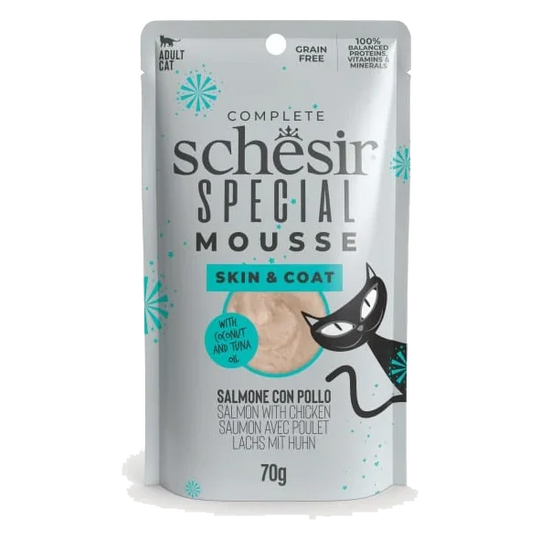Cibo umido per gatti Schesir mousse pelle e pelo salmone con pollo
