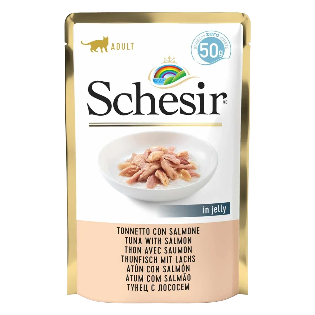 Cibo umido per gatti Schesir tonno con salmone, busta 50 g