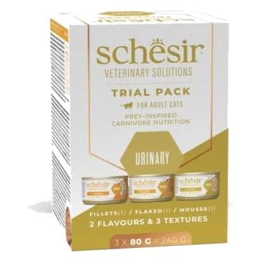 Schesir Urinary confezione prova dieta veterinaria gatti, 3 × 80 g