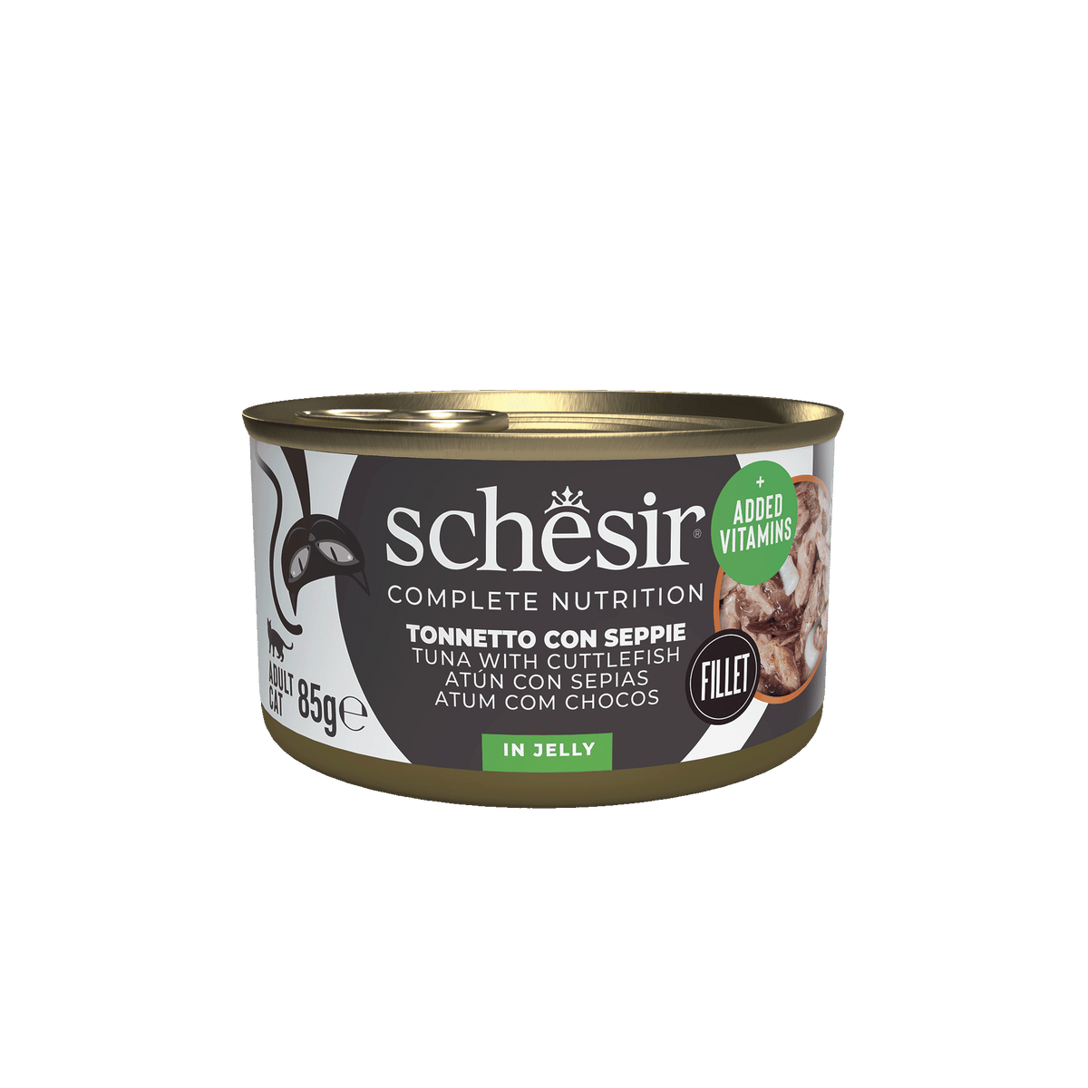 Cibo umido per gatti Schesir tonno con seppia, lattina 85 g