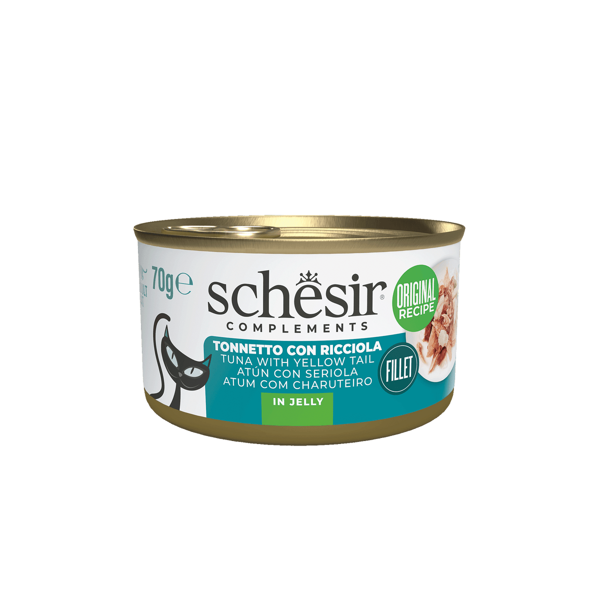 Cibo umido per gatti Schesir tonno con ricciola, lattina 70 g