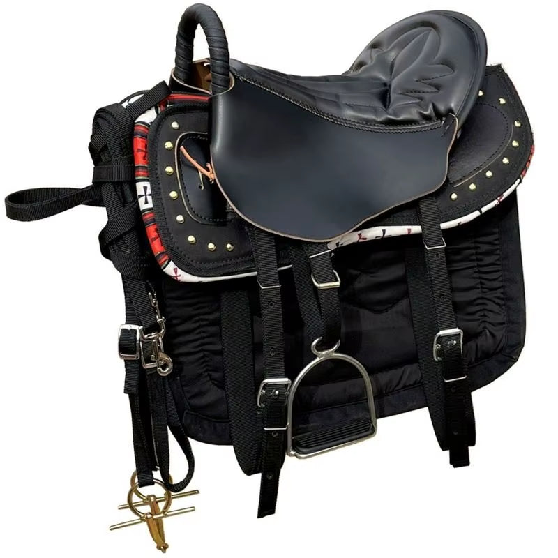 Sella in cuoio completa con accessori, 8 pezzi