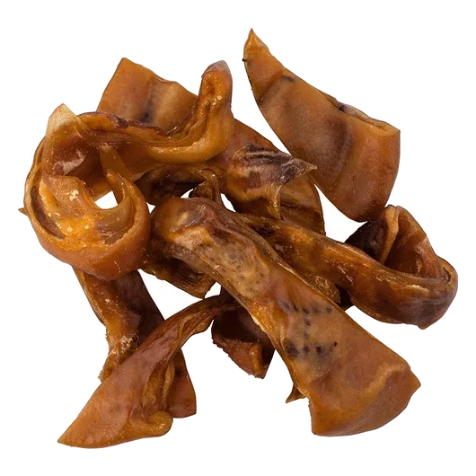 Strisce di orecchio di maiale disidratato, snack naturale per cani