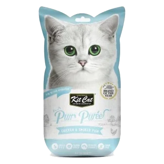 Snack cremoso per gatti Kit Cat PurrPuree pollo e pesce affumicato 60 g